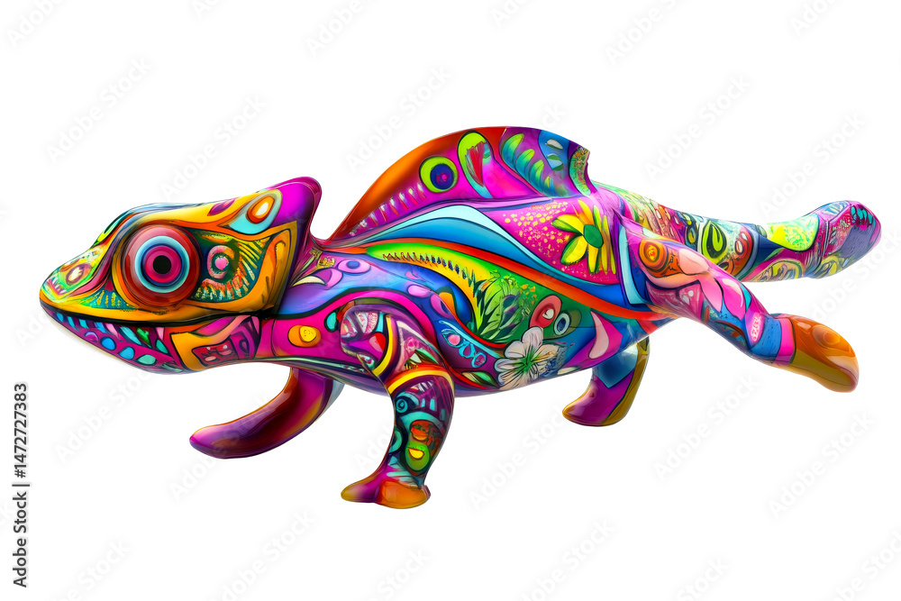 Fototapeta premium Colorful abstract chameleon sculpture with intricate designs