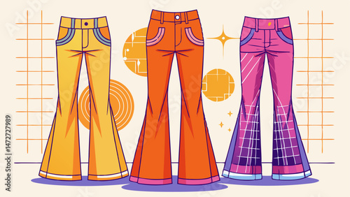 Retro Pant, Boot Cut Pant, Flared Trouser, Pant Set Fashion Illustration, Vector, CAD, Technical Drawing, Flat Drawing, Template, Mockup Very beautiful white background