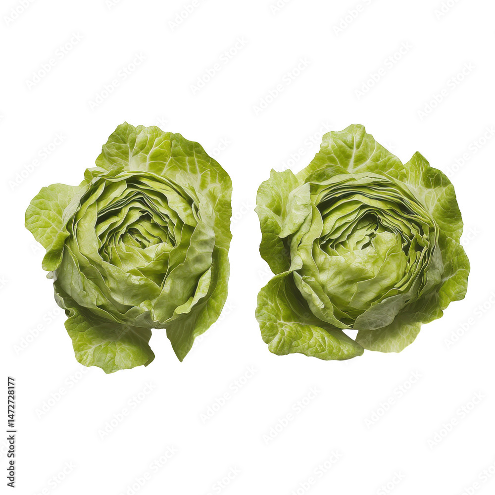Fototapeta premium Two heads of lettuce close up on transparent background