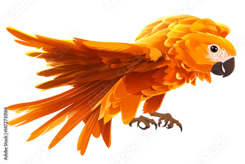 Colorful orange parrot spreading its wings in a vibrant display