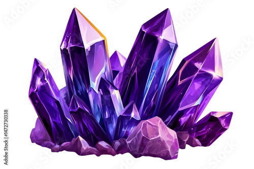 Beautiful cluster of amethyst crystals with shiny surfaces and angles