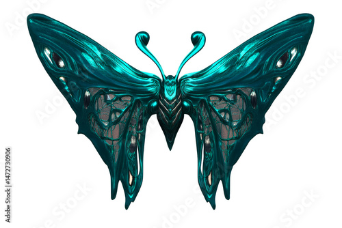 Intricate turquoise butterfly with transparent wings design