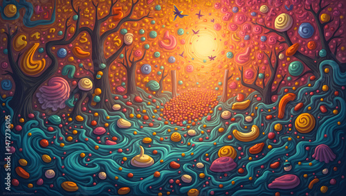 Dry forest floor, art style, watercolor, oil painting photo