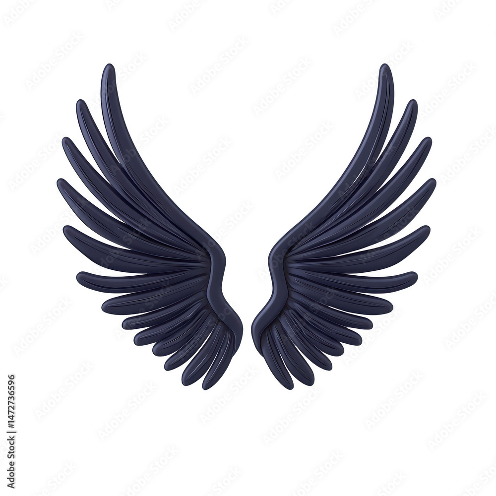 Obraz premium Pair of dark, stylized angel wings with glossy finish, set against transparent background, conveying sense of freedom and elegance