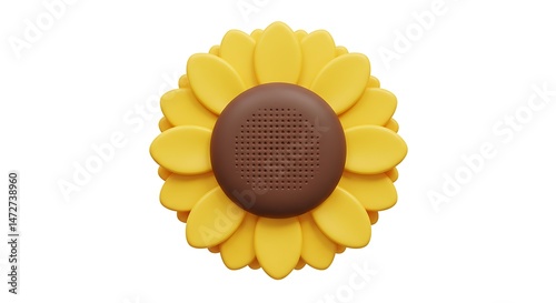 Viewing Cute Sunflower with Yellow Petals on White Background