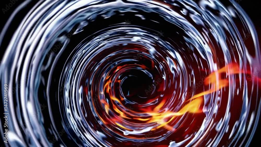Swirling flames dancing through dark spaces, blending elemental energies in mesmerizing combustion patterns of mystical light and transformative motion
