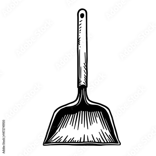 Engraved dustpan icon with handle – concept of sanitation sweeping floor hygiene and waste removal