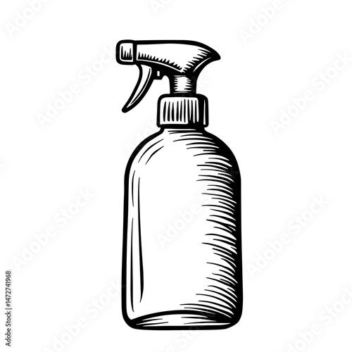 Engraved spray bottle icon – concept of sanitation mist household disinfecting and hygiene container