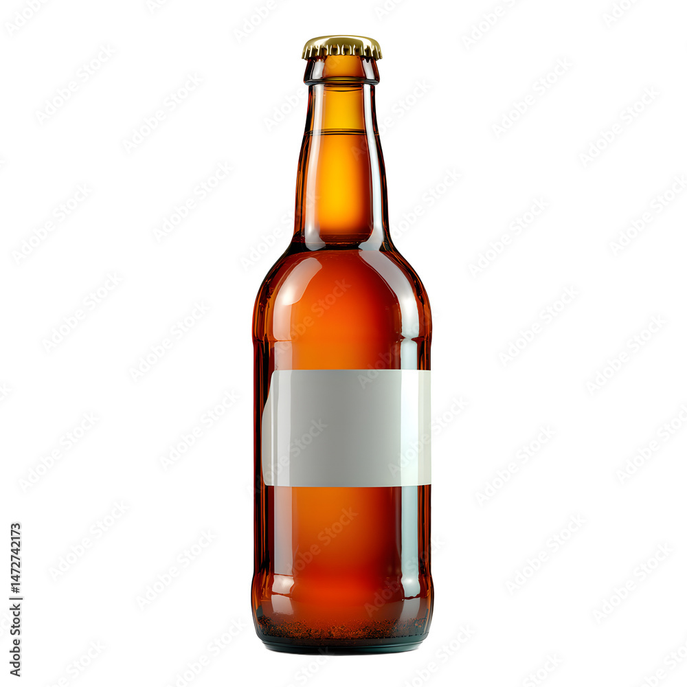 Empty Amber Glass Beer Bottle with Blank Label, Ready for Branding Empty Amber Glass Beer Bottle with Blank Label, Ready for Branding