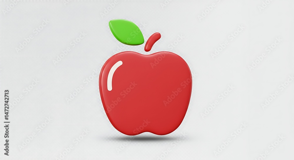 Obraz premium Stylized Red Apple with Green Leaf Isolated on White