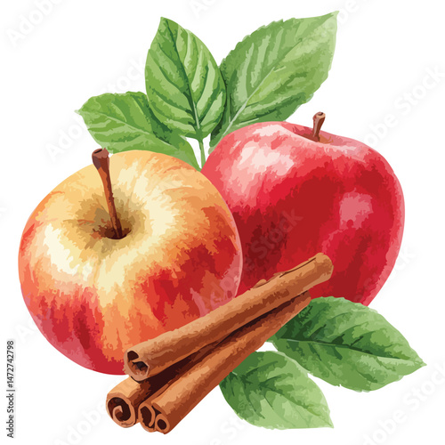 Apple and cinnamon spice stick, illustration isolated