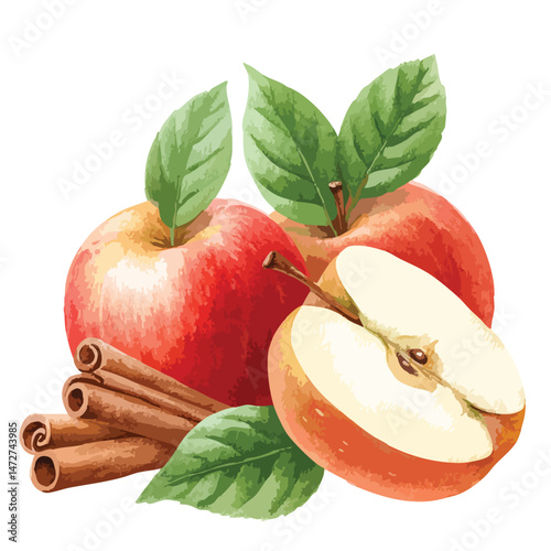 Apple and cinnamon spice stick, illustration isolated