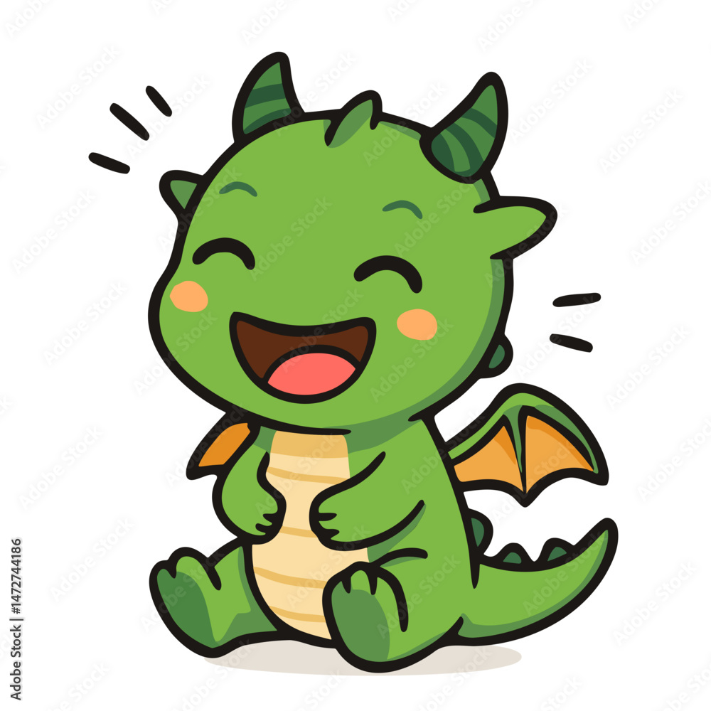 Fototapeta premium Cartoon Dragon Laughing Joyfully kawaii outlined