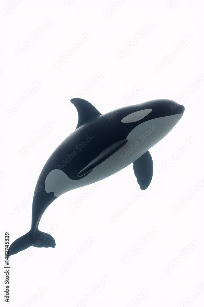 Fototapeta premium Black and white orca whale swimming underwater, showcasing its powerful and majestic presence.