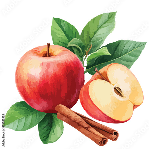 Apple and cinnamon spice stick, illustration isolated