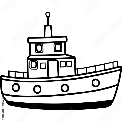Minimal Tugboat Vector on White Background