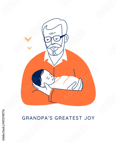 Elderly man lovingly cuddles baby grandson at home