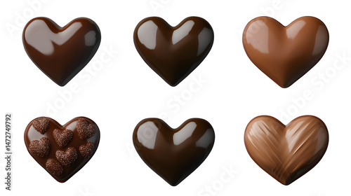 Collection set of chocolate heart shape isolated on transparent background