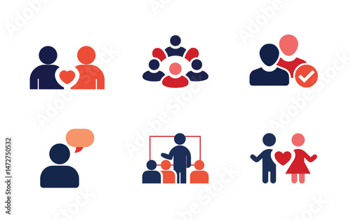 Group of people vector icons communication, friends, family, children and more icons on white background