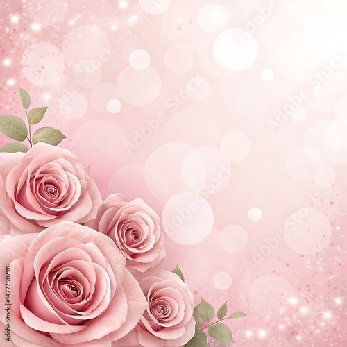 Elegant Pink Rose Background with Soft Gradient and Bokeh Lights, Romantic Floral Design