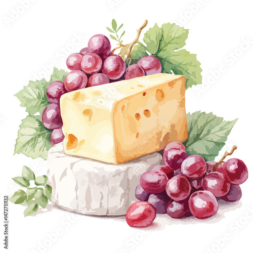 White cheese with a bunch of grapes on top.