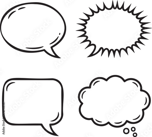 Speech bubbles Outline set vector illustration isolated On Transparent Background