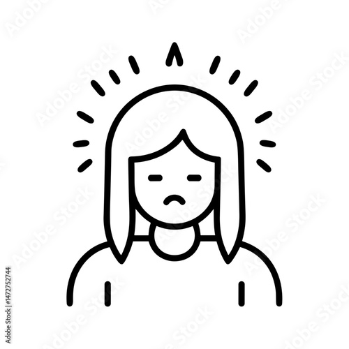 Frizzy-haired woman expressing discomfort due to humidity  