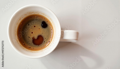 unfinished cup of coffee on a white background