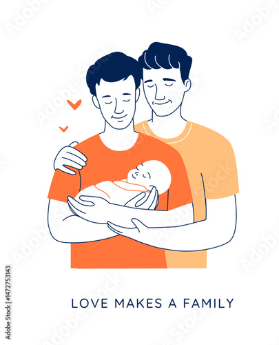 Parents with Infant, LGBTQ Family Love and Parenthood Concept.