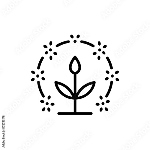 Spring flower symbol with pollen dots in a minimalist style  