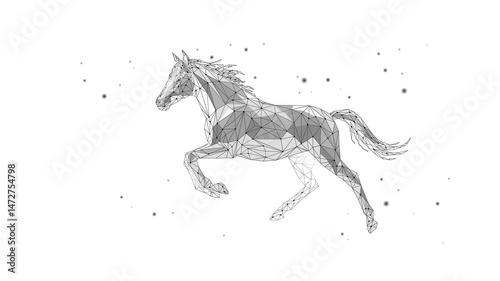 Geometric Horse illustration runs in space 2026 Horoscope Year. Chinese Animal of New Year. Technology designs and futuristic projects. Low poly style with white background