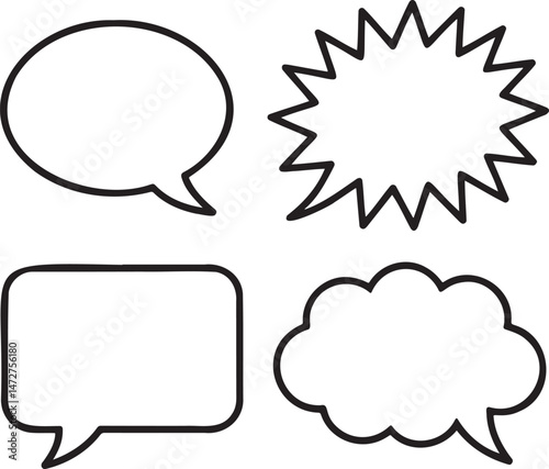 Speech bubbles Outline set vector illustration isolated On Transparent Background