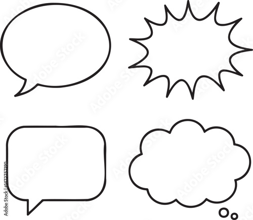 Speech bubbles Outline set vector illustration isolated On Transparent Background