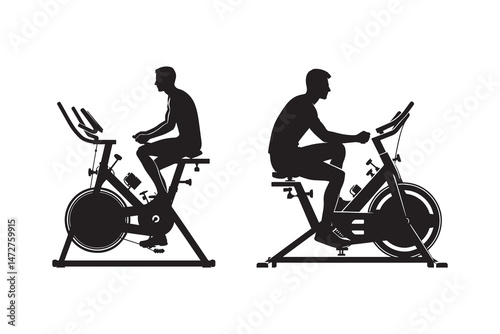 Recumbent exercise bike silhouette with white background 