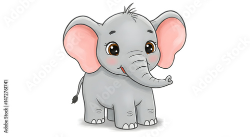Cute Baby Elephant Cartoon Illustration – Adorable Animal Character for Kids