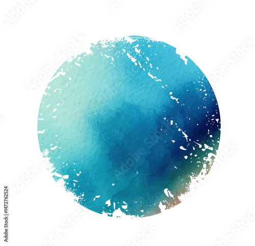 Watercolor circle blue. Abstract color watercolor blur mesh shape on white background. Gradient aura, grain neon blob with noise effect vector illustration