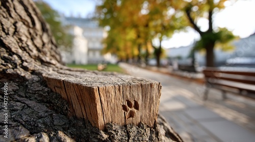 Wallpaper Mural Paw print carved in tree stump autumn park Torontodigital.ca