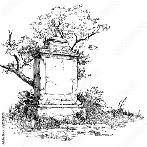 vector drawing sketch of grave on white background .Generative AI