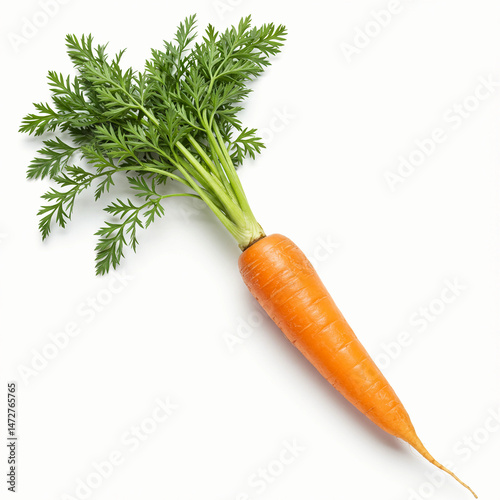 Carrot is shown with its green top still attached