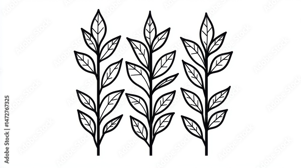 Fototapeta premium The decorative border features a black floral pattern with a symmetrical design of leaves radiating from a central point