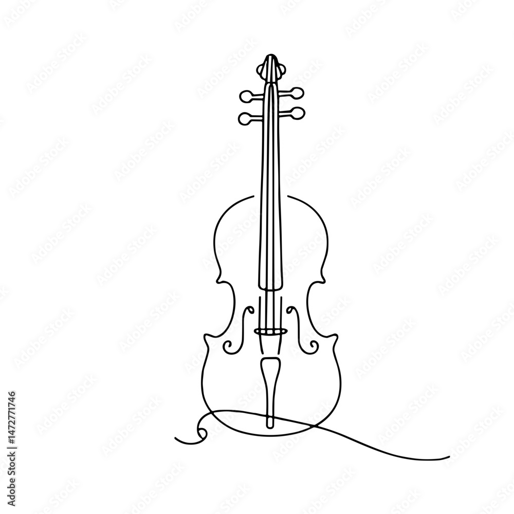 Fototapeta premium Single-Line Drawing of a Violin on White Background 