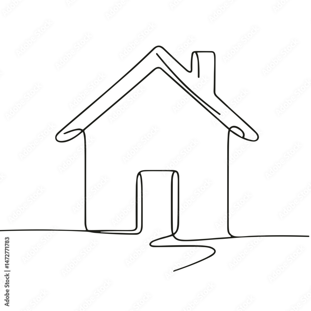 Fototapeta premium Continuous line drawing of a house on a white background 