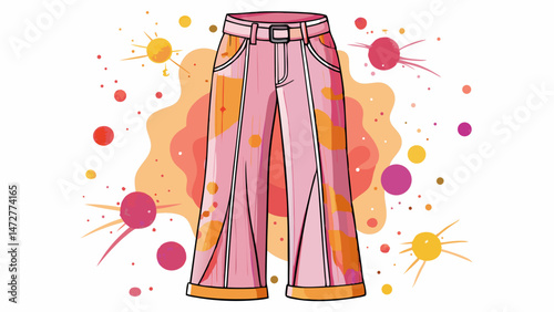 women's pant Fashion Flat Sketch Vector Illustration, CAD, Technical Drawing, Flat Drawing, Template, Mockup.