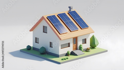 Wallpaper Mural Low-Poly Isometric House with Solar Panels – 3D Illustration
 Torontodigital.ca