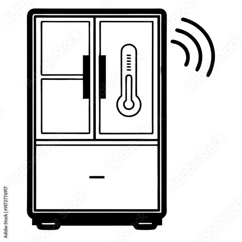 Smart mirror refrigerator icon vector. Smart fridge with touchscreen & connectivity symbol.