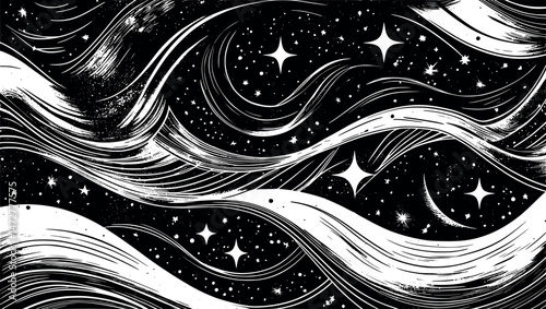 Celestial abstract background in engraved vintage sky pattern