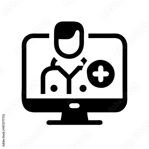 Online doctor icon representing contactless technology and remote services
