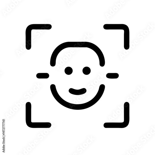 Face recognition icon representing contactless technology and remote services