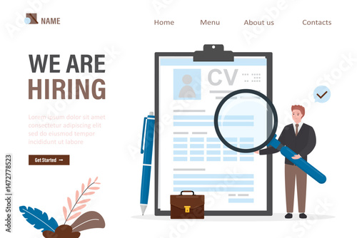 Job recruitment and online hiring concept, manager or hr agency select new staff. choose resume process. We are hiring, web landing page, banner, presentation, social media
