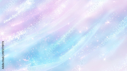 Abstract pastel background with light blue purple and white flowing ethereal shapes.